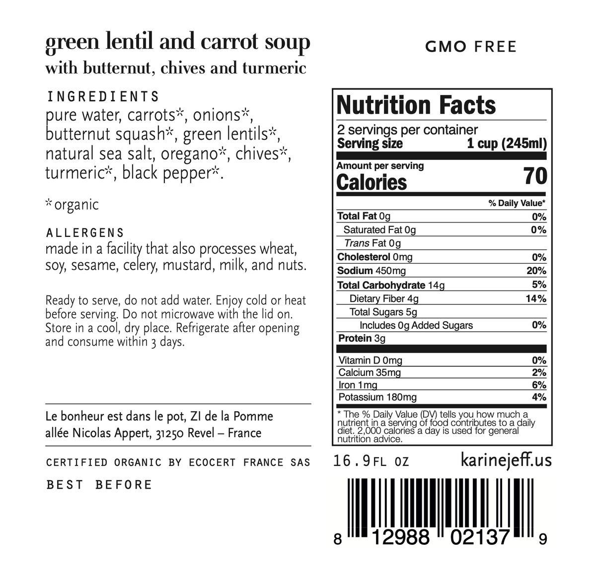 Green lentil and carrot soup - with butternut, chives and turmeric