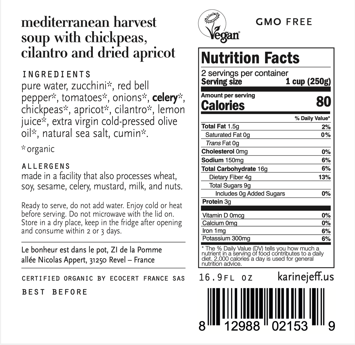 Mediterranean harvest soup with chickpeas, cilantro and dried apricot