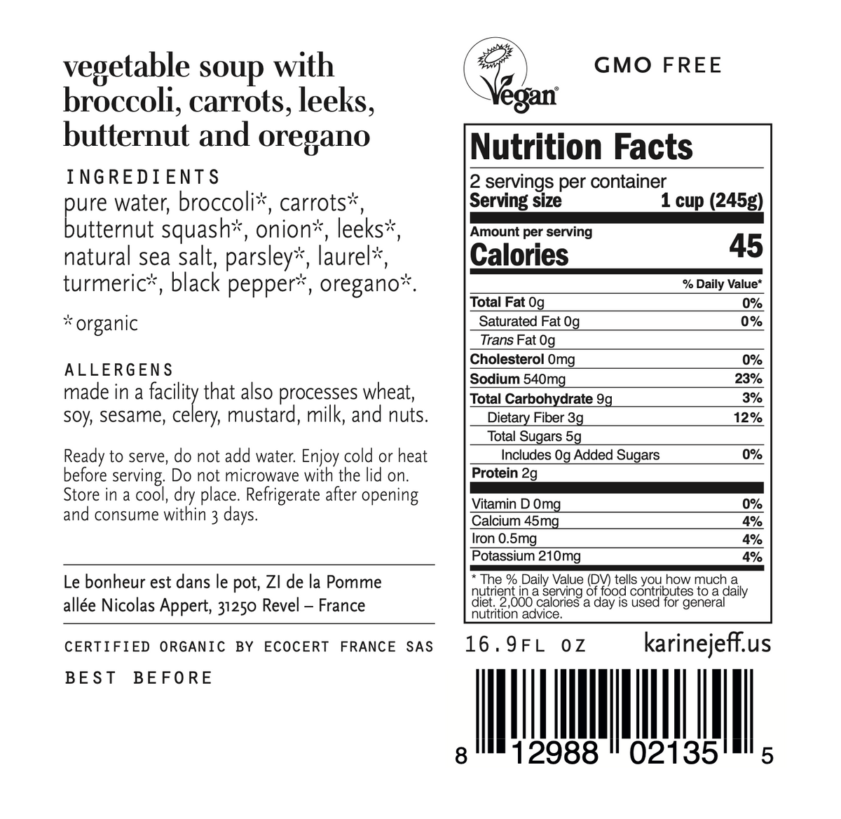 Vegetable soup - with broccoli, carrots, leeks, butternut and oregano